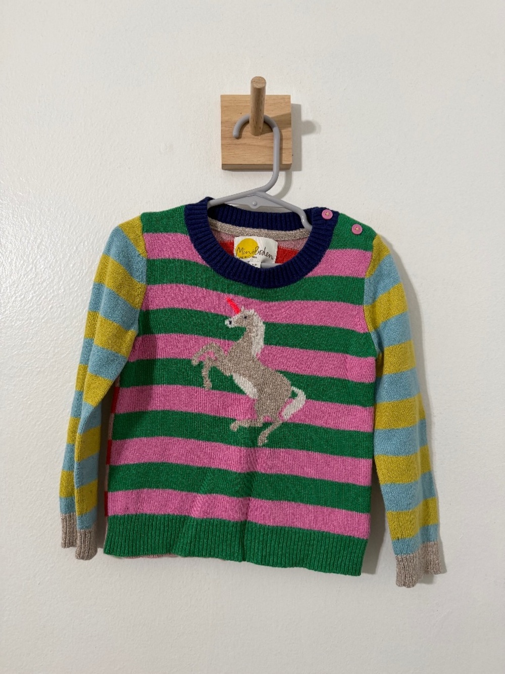 Mini Boden Colorful Striped Sweater Unicorn Whimsical 3-4 Yr Multicolor